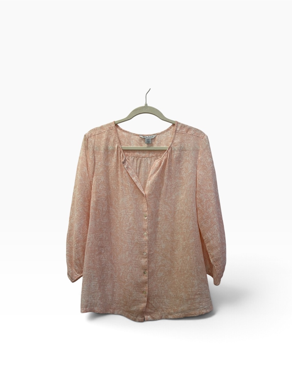 Tommy Bahama 100% Cotton Lightweight Plissé Peach Print Peasant Blouse Size S